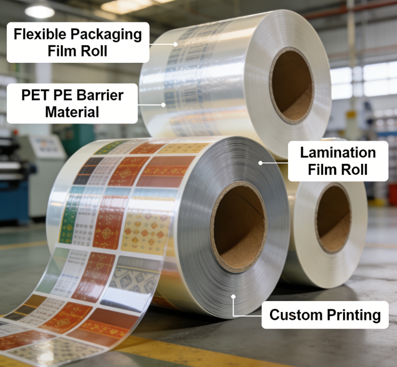Rotolo di pellicola per laminazione BOPP per uso alimentare Pellicola per imballaggio flessibile stampata personalizzata
