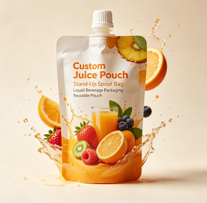 Borsa per beccuccio riutilizzabile per bevande liquide riutilizzabile con beccuccio per succo stampato personalizzato